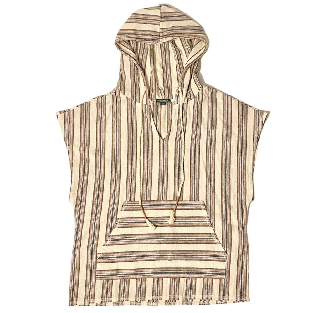 Wild Fable Boho Pullover Hoodie Poncho XS Baja Striped Short Sleeve Hood X-Small